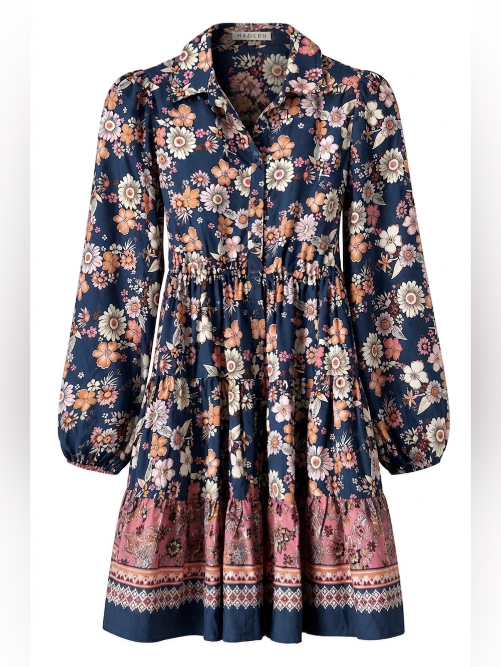 NWT Baltic Born Jane Floral Mini Dress Teal Pink Long Sleeve Size S